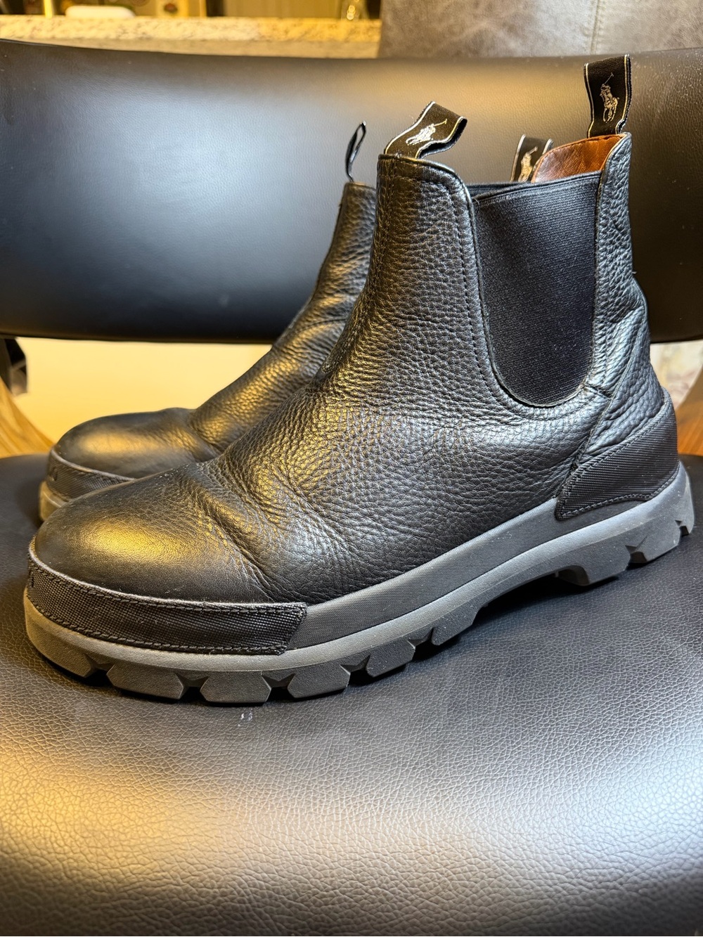 Polo Ralph Lauren Oslo Chelsea Boot Waterproof Black Leather Rugged Outsole 10.5